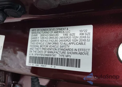 2022 Honda Pilot Awd Special Edition z USA, uszkodzony, nr VIN 5FNYF6H23NB097567